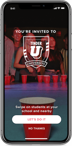 Tinder U University Home Screen - Get Started
