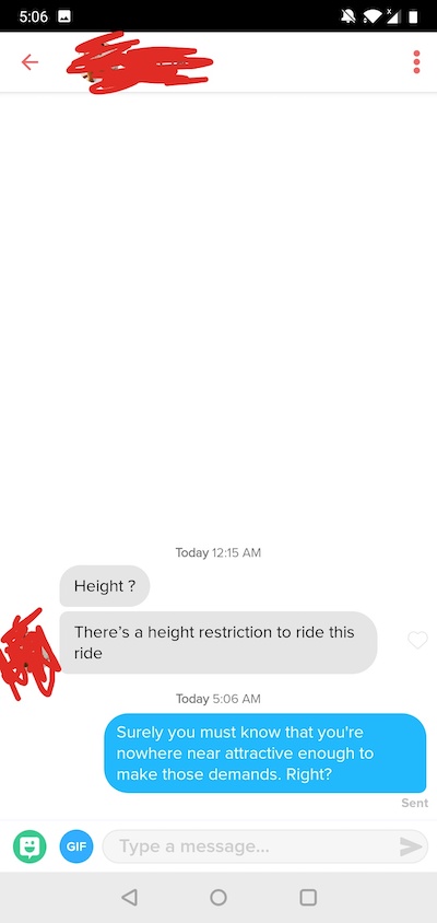 Funny Tinder Conversations: At least wait a few messages before asking... Height