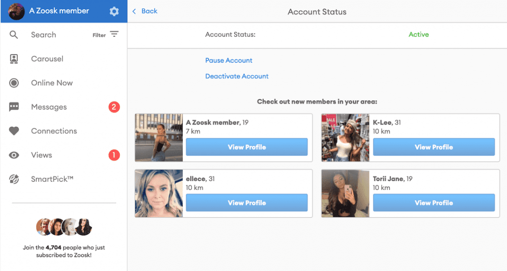 Delete Zoosk Account - Account Status