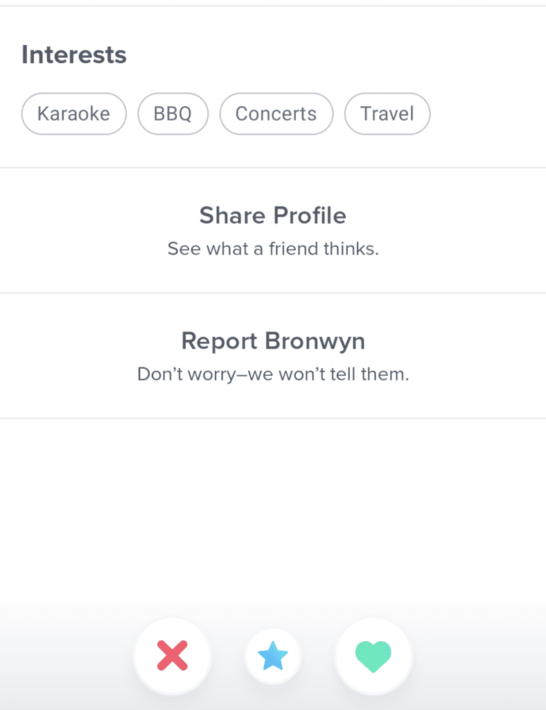 Does TInder Show Screenshots - share profile option