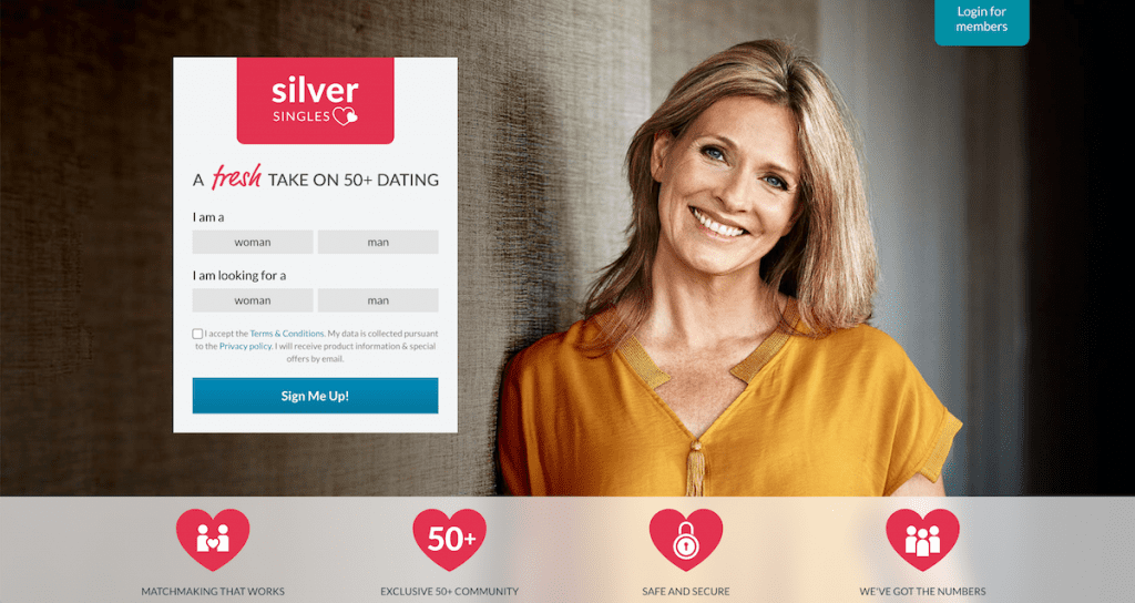 Silver Singles Review Main Sign Up Screen