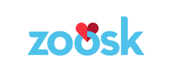 Zoosk logo blue text red heart