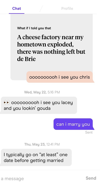 Best Prompt Answers For Guys on Hinge - conversation from prompts